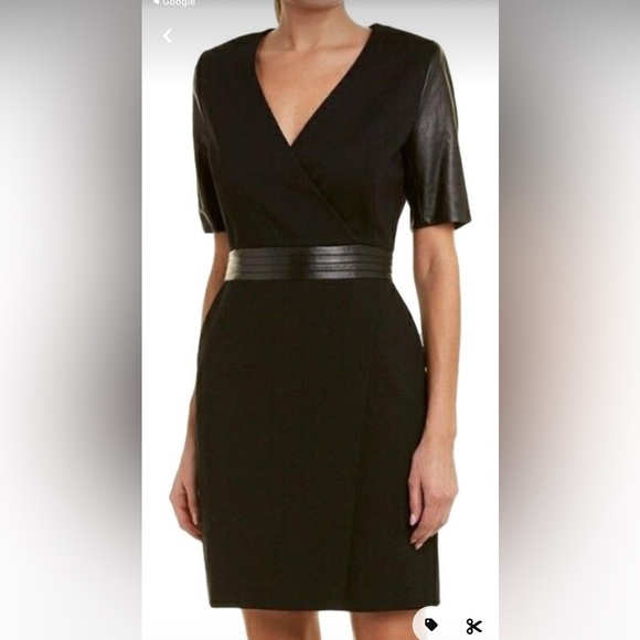 NWOT The Kooples Black Neck Knee-Length Dress w/ Leather Detail | Size 2… - Picture 4 of 10